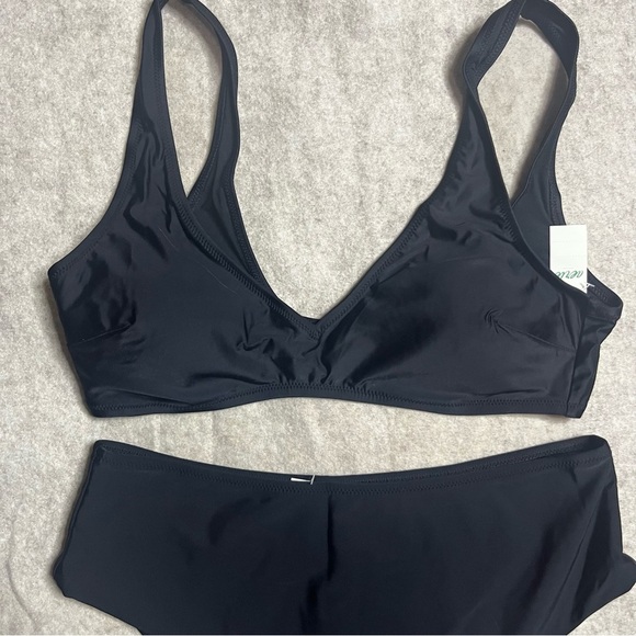 Aerie 2 Piece Bikini Set Scoop Padded Top Cheeky Bottoms XL Black Swimwear NWT - Picture 3 of 8